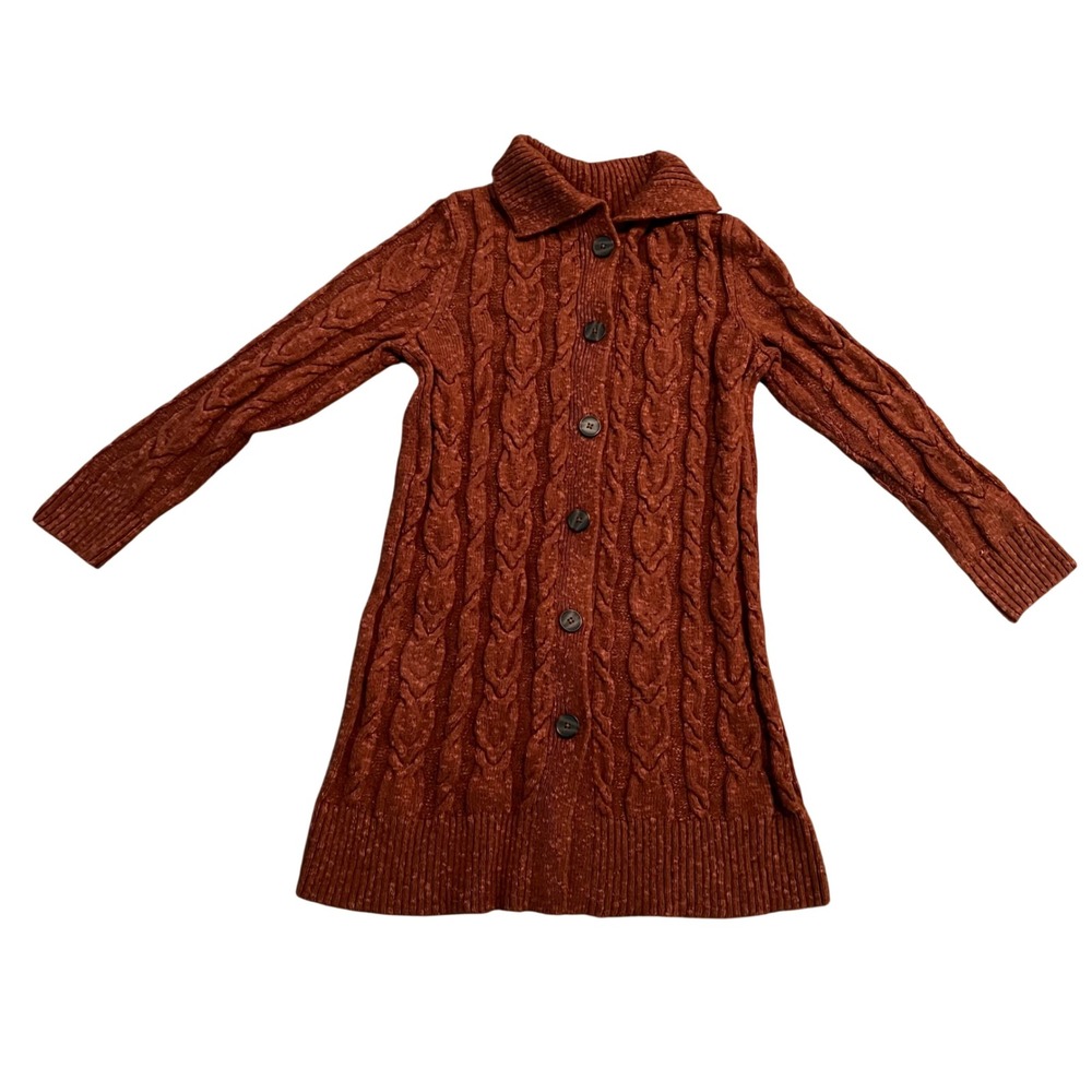 J. Jill Rust Orange Cable Knit Button Front Cardigan Sweater Wool Blend Medium